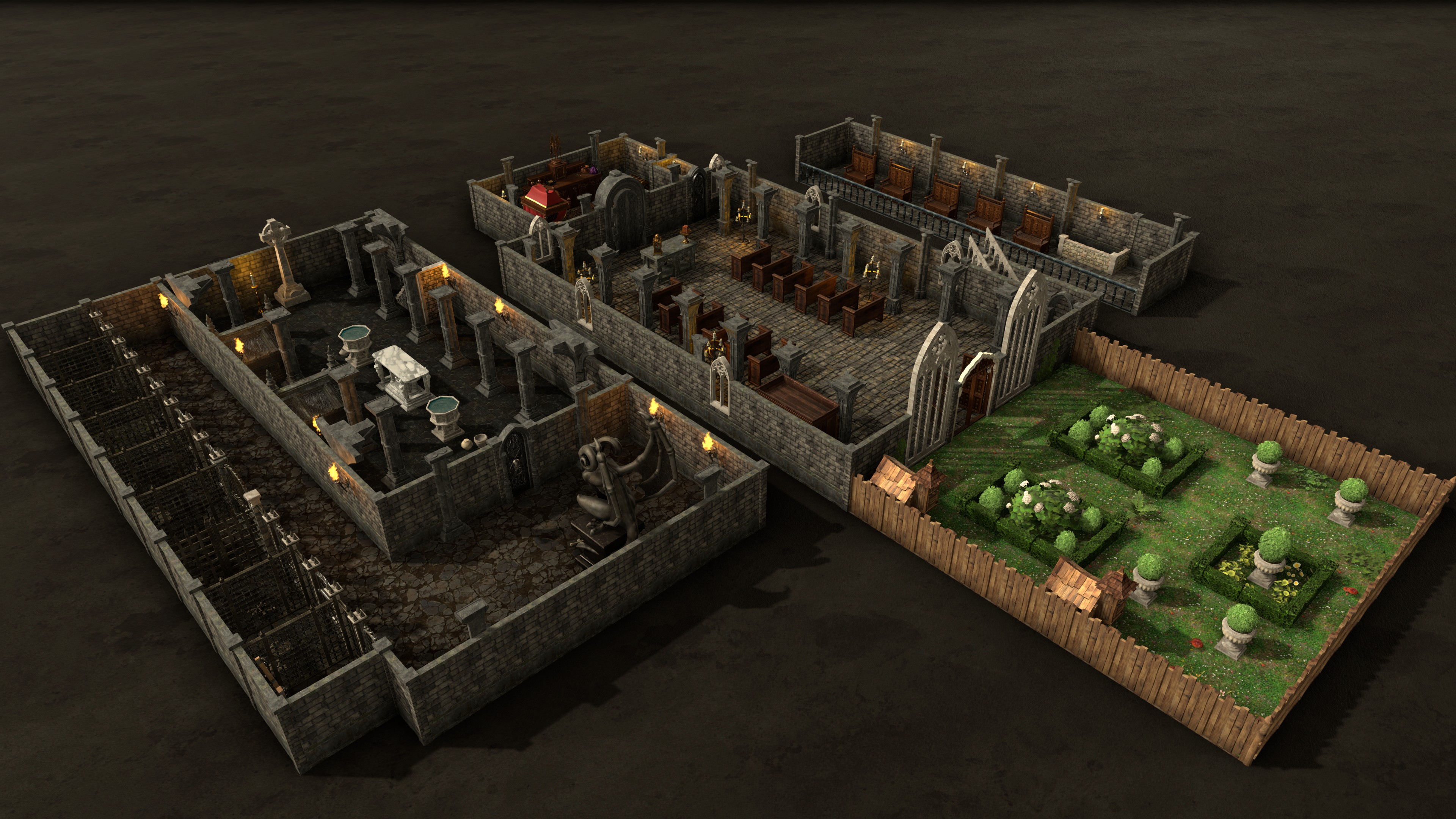 Overhead, 3D render of the cathedral map